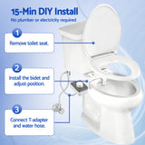 Cefito Non-Electric Ultra-Slim Bidet Attachment Detachable Bidet with Dual Nozzle Frontal & Rear Wash Adjustable Water Pressure Cold Water Toilet Bide - Cefito