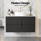 Cefito Vanity Unit 900mm Bathroom Cabinet Storage Wall Hung Black Timber Front - Cefito