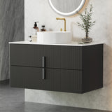 Cefito Vanity Unit 900mm Bathroom Cabinet Storage Wall Hung Black Timber Front - Cefito