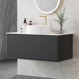 Cefito Vanity Unit 900mm Bathroom Cabinet Storage Wall Hung Grooved Timber Black - Cefito