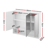 Cefito Bathroom Mirror Cabinet Medicine Adjustable Shelves Wall Hung 900x750mm White - Cefito