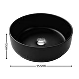 Cefito Bathroom Basin Ceramic Vanity Sink Vessel Bowl Wash Matte Black Round Countertop - Cefito