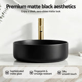 Cefito Bathroom Basin Ceramic Vanity Sink Vessel Bowl Wash Matte Black Round Countertop - Cefito