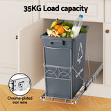 Cefito Pull Out Bin Kitchen Cabinet Slide Garbage Rubbish Bins Basket 40L Grey - Cefito