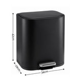 Cefito 20L Trash Bin Steel Pedal Bins Soft Close Kitchen Rubbish Waste Can Black - Cefito