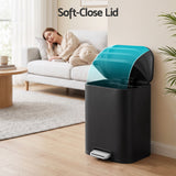 Cefito 20L Trash Bin Steel Pedal Bins Soft Close Kitchen Rubbish Waste Can Black - Cefito