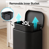 Cefito 20L Trash Bin Steel Pedal Bins Soft Close Kitchen Rubbish Waste Can Black - Cefito