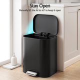 Cefito 20L Trash Bin Steel Pedal Bins Soft Close Kitchen Rubbish Waste Can Black - Cefito