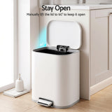 Cefito 20L Trash Bin Steel Pedal Bins Soft Close Kitchen Rubbish Waste Can White - Cefito