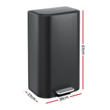 Cefito Kitchen Trash Can 40L Pedal Bins Rubbish Bin Steel with Soft Close Lid, Removable Inner Bucket, Rectangular Garbage Can Recycling Bin, Black - Cefito