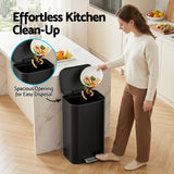Cefito Kitchen Trash Can 40L Pedal Bins Rubbish Bin Steel with Soft Close Lid, Removable Inner Bucket, Rectangular Garbage Can Recycling Bin, Black - Cefito
