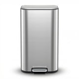 Cefito Kitchen Trash Can 40L Pedal Bins Rubbish Bin Steel with Soft Close Lid, Removable Inner Bucket, Rectangular Garbage Can Recycling Bin, Silver - Cefito