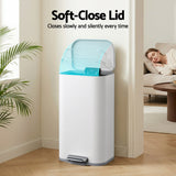 Cefito Kitchen Trash Can 40L Pedal Bins Rubbish Bin Steel with Soft Close Lid, Removable Inner Bucket, Rectangular Garbage Can Recycling Bin, White - Cefito