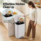 Cefito Kitchen Trash Can 40L Pedal Bins Rubbish Bin Steel with Soft Close Lid, Removable Inner Bucket, Rectangular Garbage Can Recycling Bin, White - Cefito