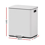 Cefito Pedal Bins Rubbish Bin Dual Compartment Waste Recycle Dustbins 40L White