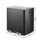 Cefito 40L Bins Pedal Bin Compartment Waste Rubbish Dustbins Recycle Dual - Cefito