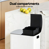 Cefito Pedal Bins Rubbish Bin Dual Compartment Waste Recycle Dustbins White 40L - Cefito