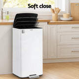 Cefito Pedal Bins Rubbish Bin Waste Recycle Dustbins Kitchen Trash Can 40L White - Cefito