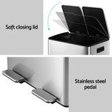 Cefito Pedal Bins Rubbish Bin Dual Compartment Waste Recycle Dustbins 60L Silver - Cefito