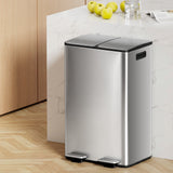 Cefito Pedal Bins Rubbish Bin Dual Compartment Waste Recycle Dustbins 60L Silver - Cefito