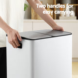 Cefito Pedal Bins Rubbish Bin Dual Compartment Waste Recycle Dustbins 60L White - Cefito