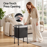 Cefito 40L Press Top Trash Can Kitchen Rubbish Bin Moblie Stainless Steel Black - Cefito