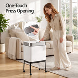Cefito 40L Press Top Trash Can Kitchen Rubbish Bin Moblie Stainless Steel White - Cefito