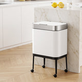 Cefito 40L Press Top Trash Can Kitchen Rubbish Bin Moblie Stainless Steel White - Cefito