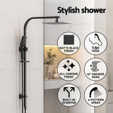 10'' Rain Shower Head Set Handheld Square High Pressure Black - Cefito
