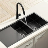 Cefito Stainless Steel Sink 100x45CM With Pull Out Mixer Tap Kitchen Basin Double Bowl Black - Cefito