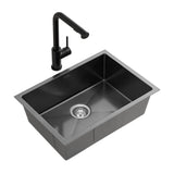 Cefito Stainless Steel Sink 30x45CM With Pull Out Mixer Tap Kitchen Basin Single Bowl Black - Cefito
