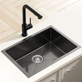 Cefito Stainless Steel Sink 30x45CM With Pull Out Mixer Tap Kitchen Basin Single Bowl Black - Cefito