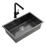Cefito Stainless Steel Sink 60x45CM With Pull Out Mixer Tap Kitchen Basin Single Bowl Black - Cefito