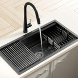 Cefito Stainless Steel Sink 81x45CM With Pull Out Mixer Tap Kitchen Basin Single Bowl Black - Cefito