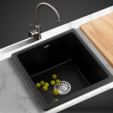 Cefito Kitchen Sink Stone Granite Laundry Top/Undermount Single Black 450x450mm - Cefito
