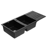 Cefito Kitchen Sink 116x50cm Granite Stone Sink Double Bowl Black - Cefito