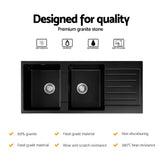 Cefito Kitchen Sink 116x50cm Granite Stone Sink Double Bowl Black - Cefito