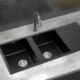 Cefito Kitchen Sink 116x50cm Granite Stone Sink Double Bowl Black - Cefito