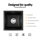 Cefito Kitchen Sink 38x38cm Granite Stone Sink Single Bowl Black - Cefito