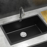 Cefito Kitchen Sink 70x45cm Granite Stone Sink Single Bowl Black - Cefito