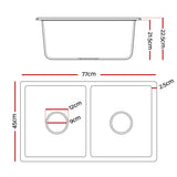 Cefito Kitchen Sink 77x45cm Granite Stone Sink Double Bowl Black - Cefito