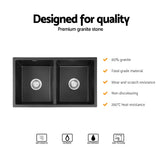Cefito Kitchen Sink 77x45cm Granite Stone Sink Double Bowl Black - Cefito