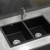 Cefito Kitchen Sink 77x45cm Granite Stone Sink Double Bowl Black - Cefito