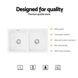 Cefito Kitchen Sink 77x45cm Granite Stone Sink Double Bowl White - Cefito