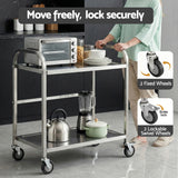 Cefito 2-Tier Stainless Steel Kitchen Trolley with Wheels 84x56x98cm - Cefito