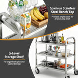 Cefito 3-Tier Stainless Steel Kitchen Trolley with Wheels 89X50X83cm - Cefito