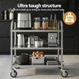 Cefito 3-Tier Stainless Steel Kitchen Trolley with Wheels 89X50X83cm - Cefito