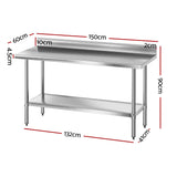 Cefito Stainless Steel Kitchen Bench w/ Splashback 1500x600MM 430 - Cefito