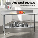 Cefito Stainless Steel Kitchen Bench w/ Splashback 1500x600MM 430 - Cefito