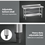 Cefito Stainless Steel Kitchen Bench w/ Splashback 1500x600MM 430 - Cefito